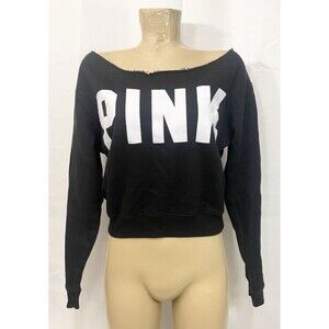 Victoria's Secret PINK M Medium 43" Long Sleeve Black Thin Sweatshirt Off Sholdr